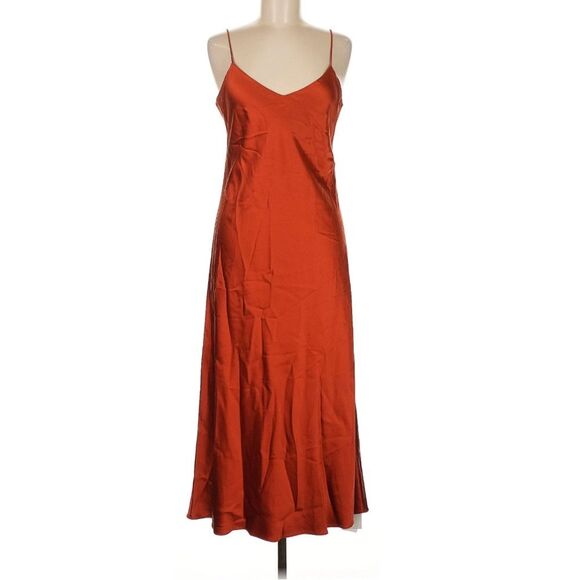 Polo Ralph Lauren 100% Silk Red Orange Elegant Midi Slip Dress Size 8 - Picture 1 of 8
